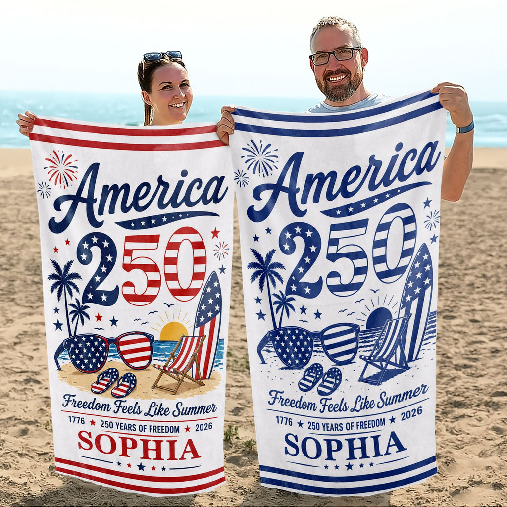 Personalized Microfiber Beach Towel Custom Name Patriotic Gift for 4th of July Beach Towels GradoCreations