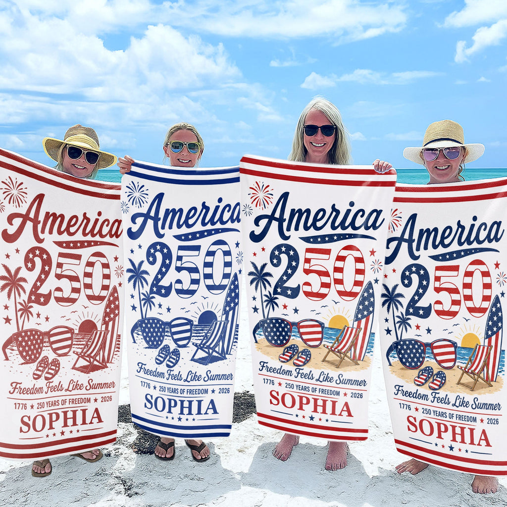 Personalized Microfiber Beach Towel Custom Name Patriotic Gift for 4th of July Beach Towels GradoCreations