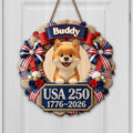 Personalized Dog Wreath Wall Sign Custom Name USA Flag Gift Wood Sign GradoCreations