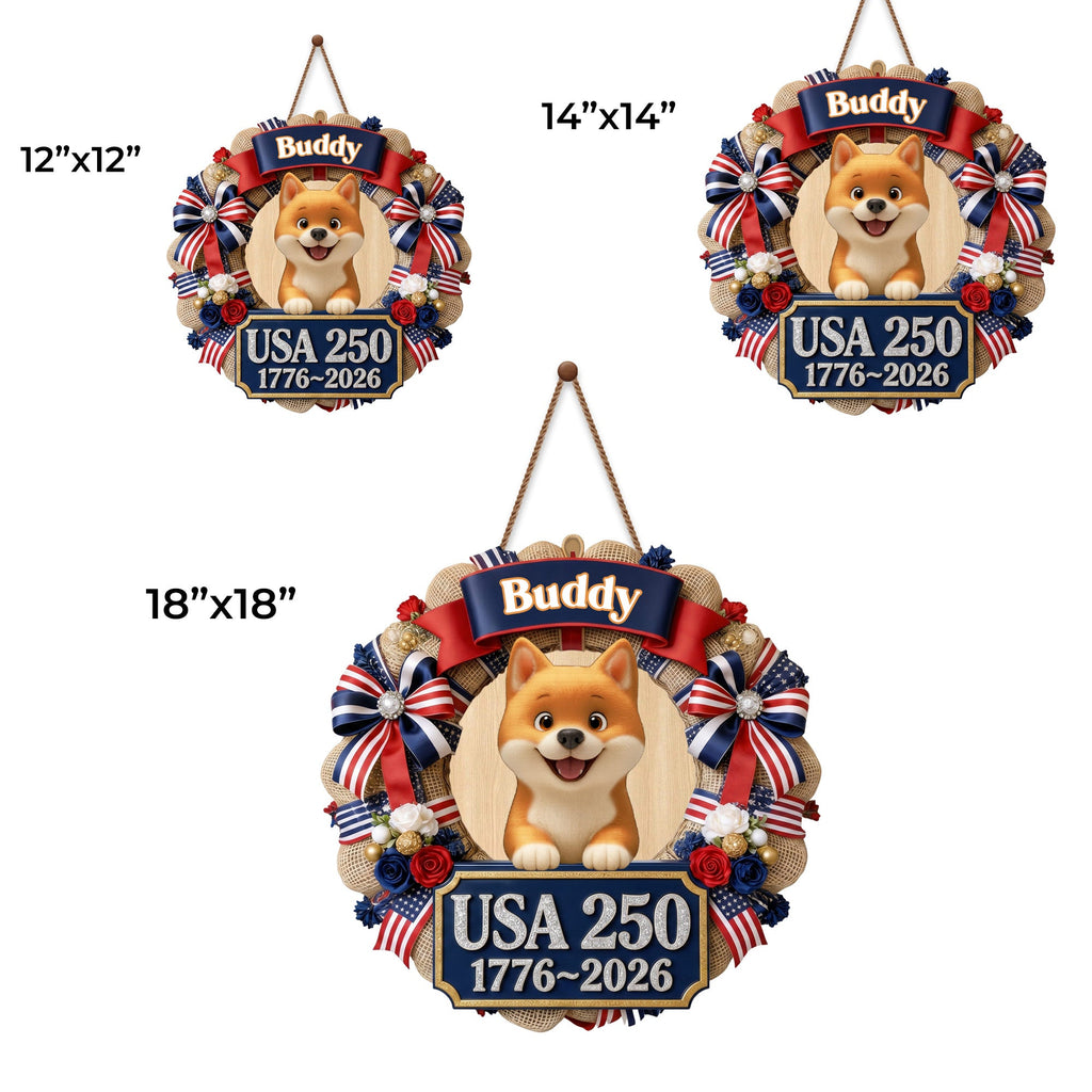 Personalized Dog Wreath Wall Sign Custom Name USA Flag Gift Wood Sign GradoCreations
