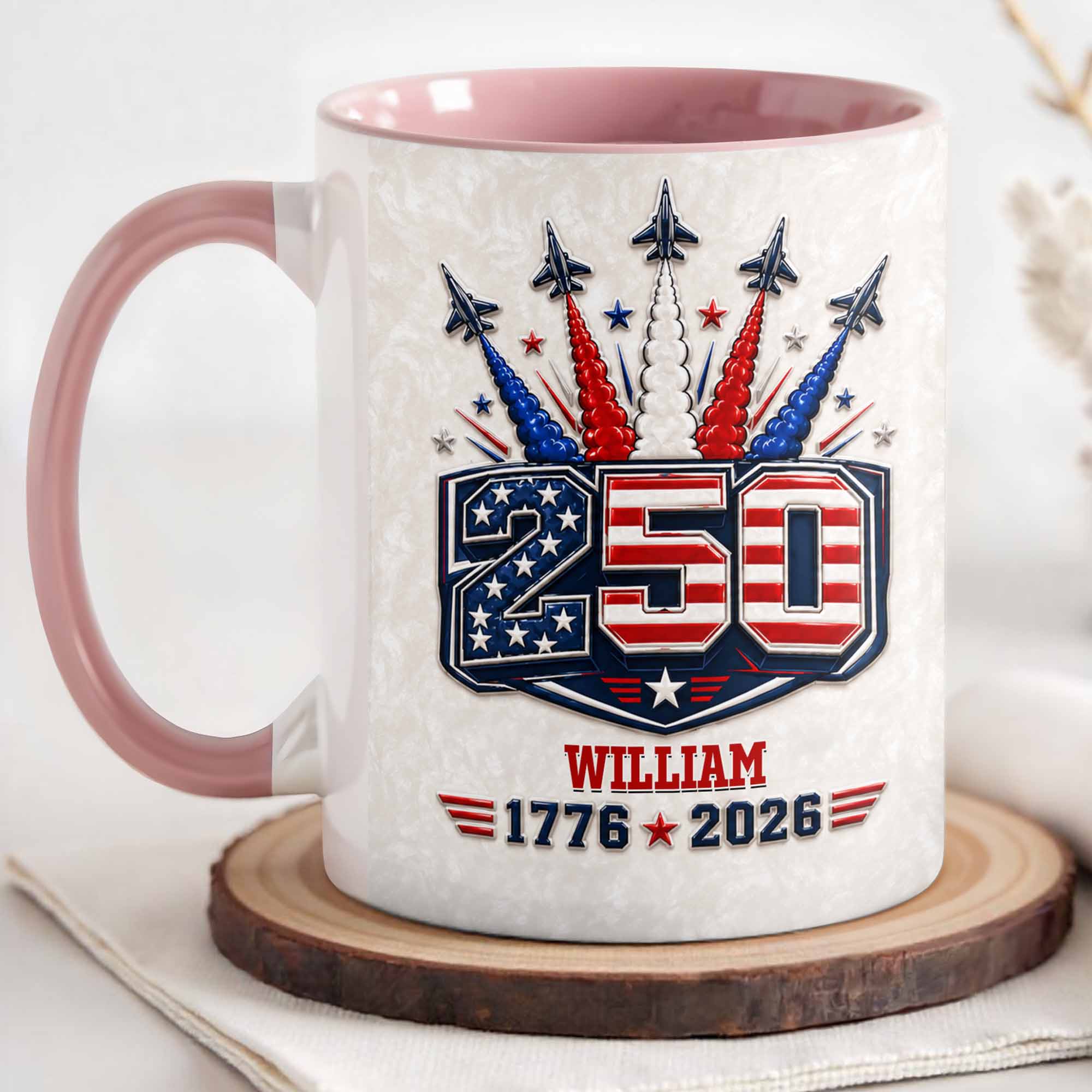 Personalized Ceramic Accent Mug Custom Name USA Independence Day Gift Accent Mug GradoCreations