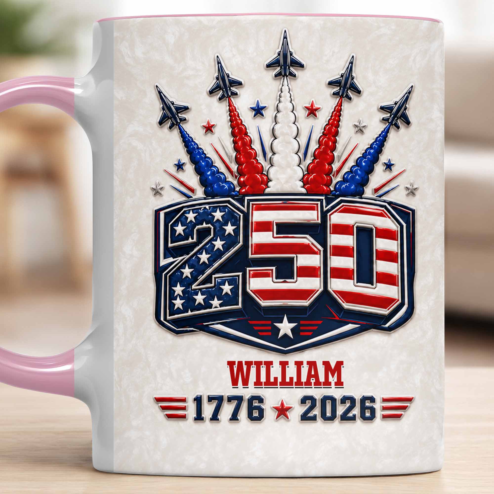 Personalized Ceramic Accent Mug Custom Name USA Independence Day Gift Accent Mug GradoCreations