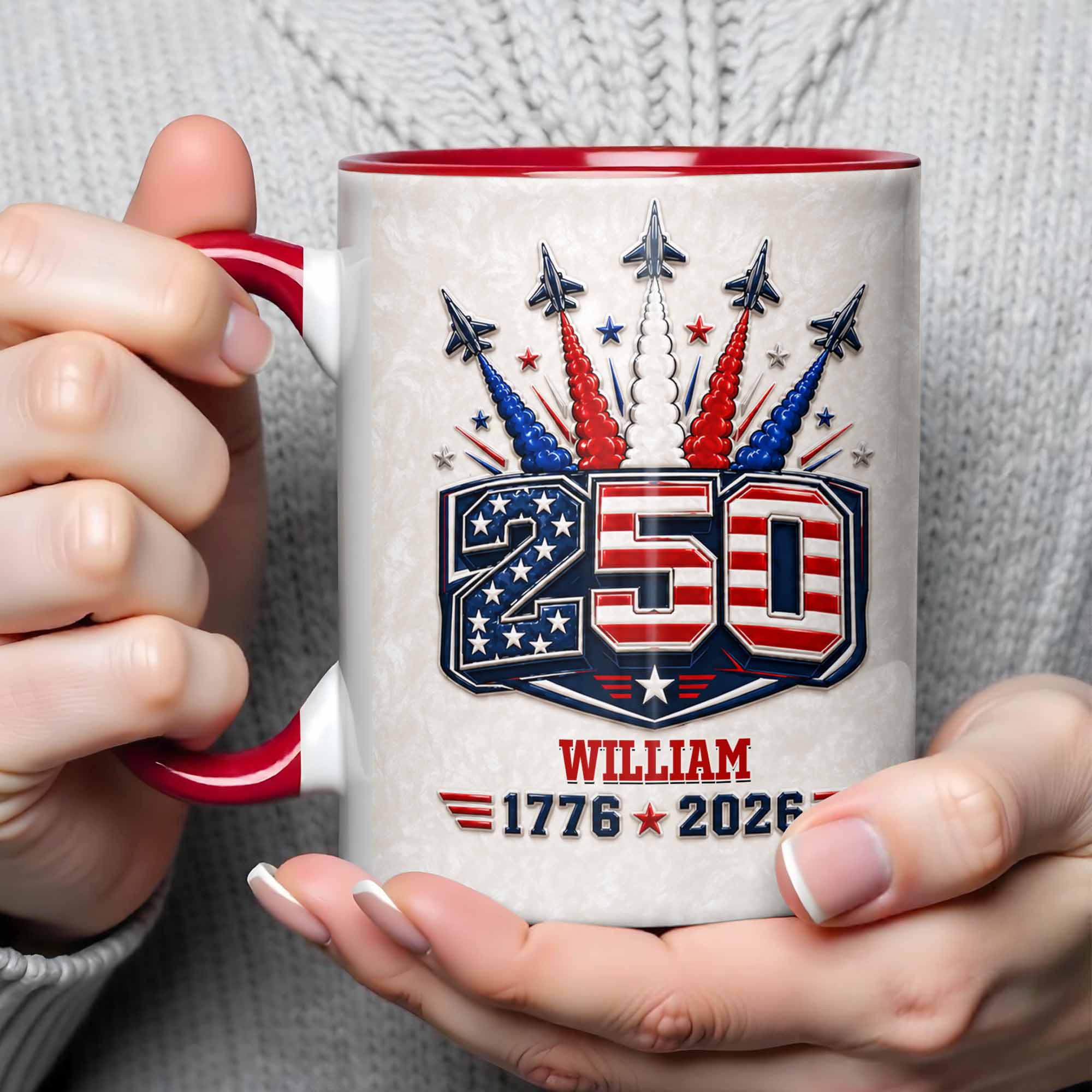 Personalized Ceramic Accent Mug Custom Name USA Independence Day Gift Accent Mug GradoCreations
