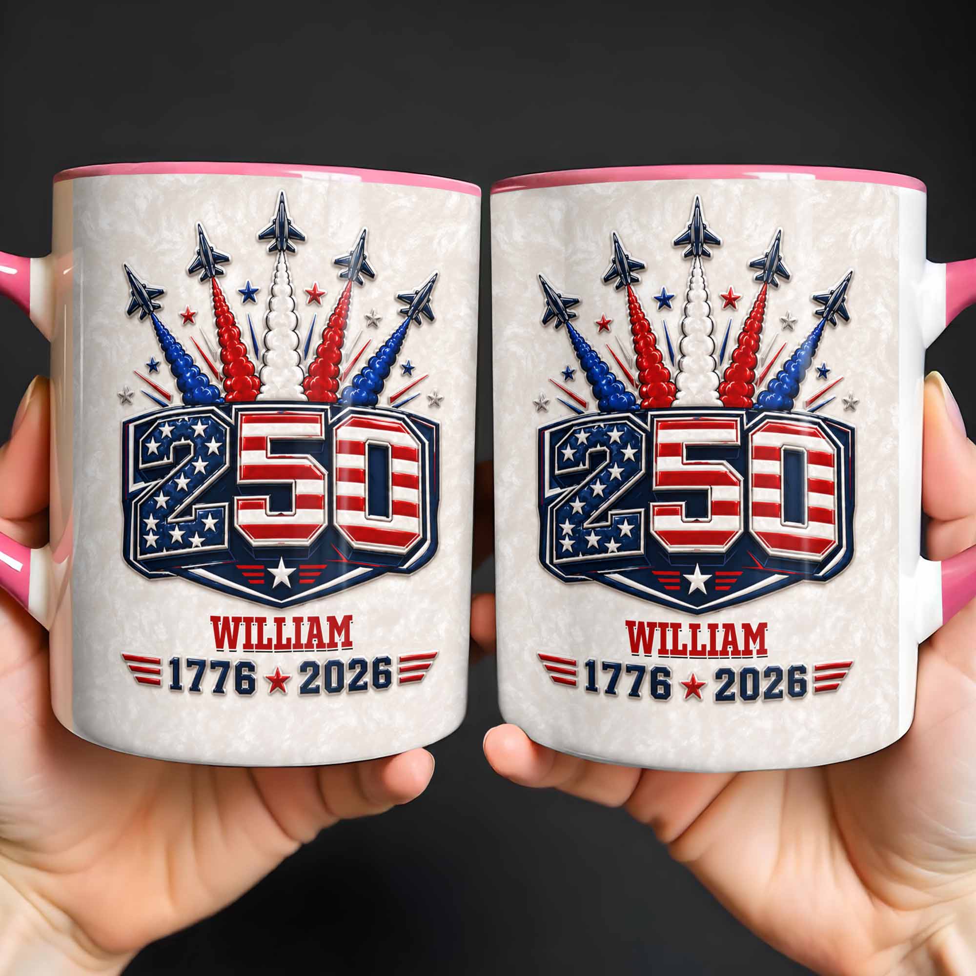 Personalized Ceramic Accent Mug Custom Name USA Independence Day Gift Accent Mug GradoCreations