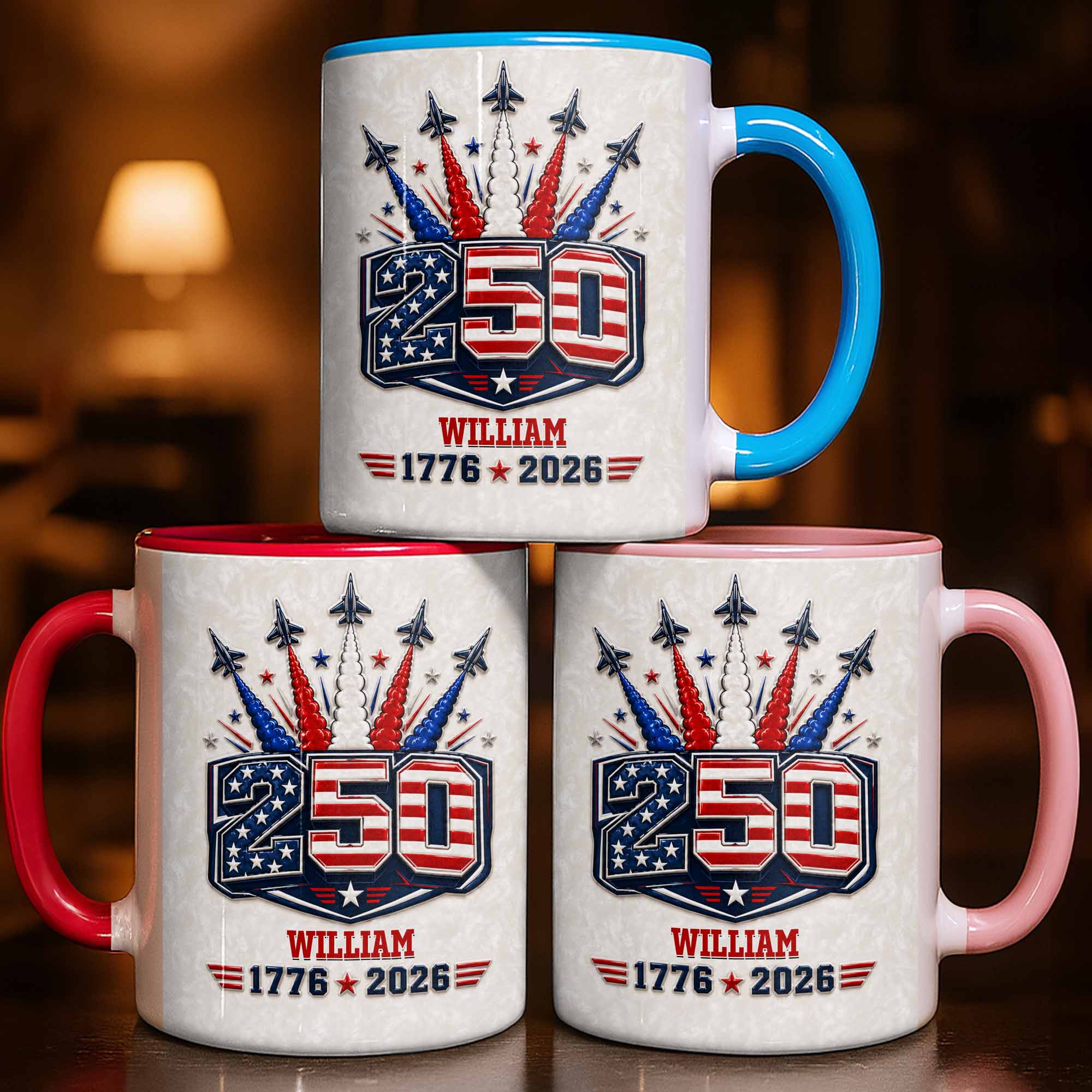 Personalized Ceramic Accent Mug Custom Name USA Independence Day Gift Accent Mug GradoCreations
