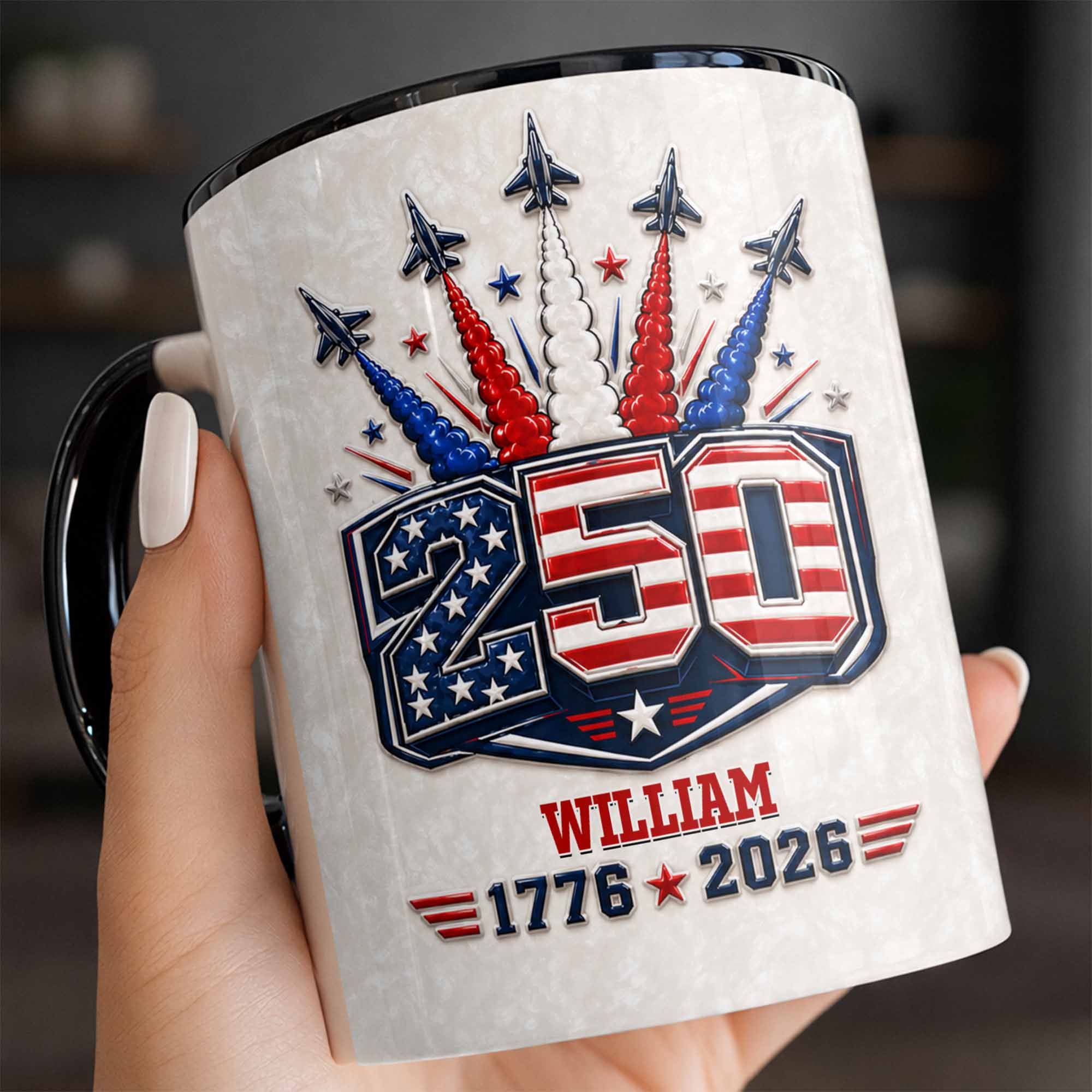 Personalized Ceramic Accent Mug Custom Name USA Independence Day Gift Accent Mug GradoCreations