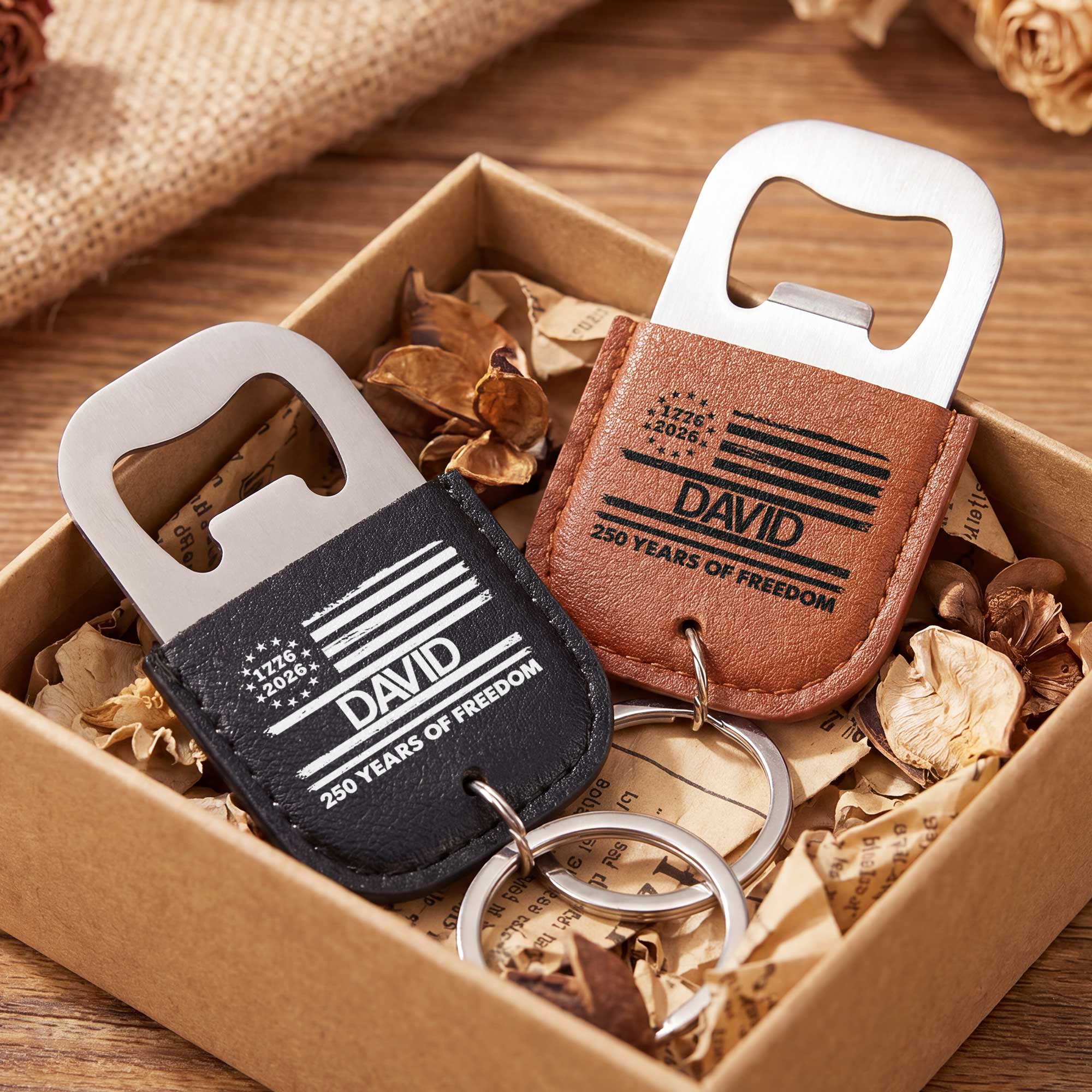Personalized Leather Bottle Opener Keychain American Flag Gift for Dad Leather Bottle Opener Keychain GradoCreations