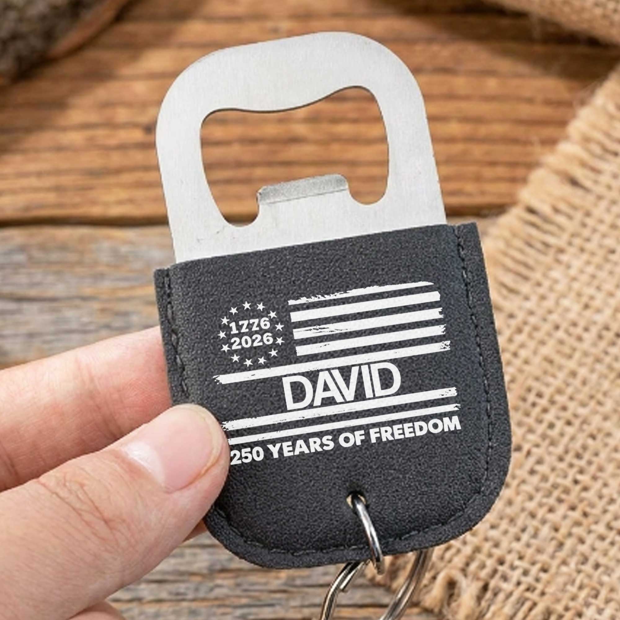 Personalized Leather Bottle Opener Keychain American Flag Gift for Dad Leather Bottle Opener Keychain GradoCreations