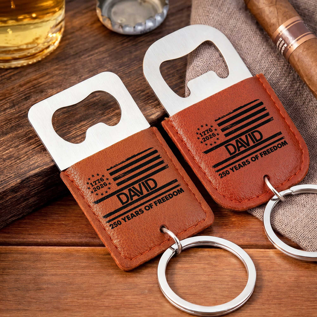 Personalized Leather Bottle Opener Keychain American Flag Gift for Dad Leather Bottle Opener Keychain GradoCreations