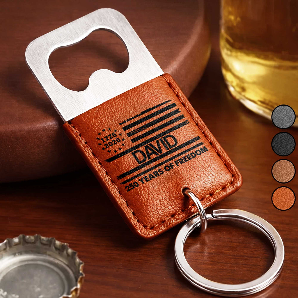 Personalized Leather Bottle Opener Keychain American Flag Gift for Dad Leather Bottle Opener Keychain GradoCreations