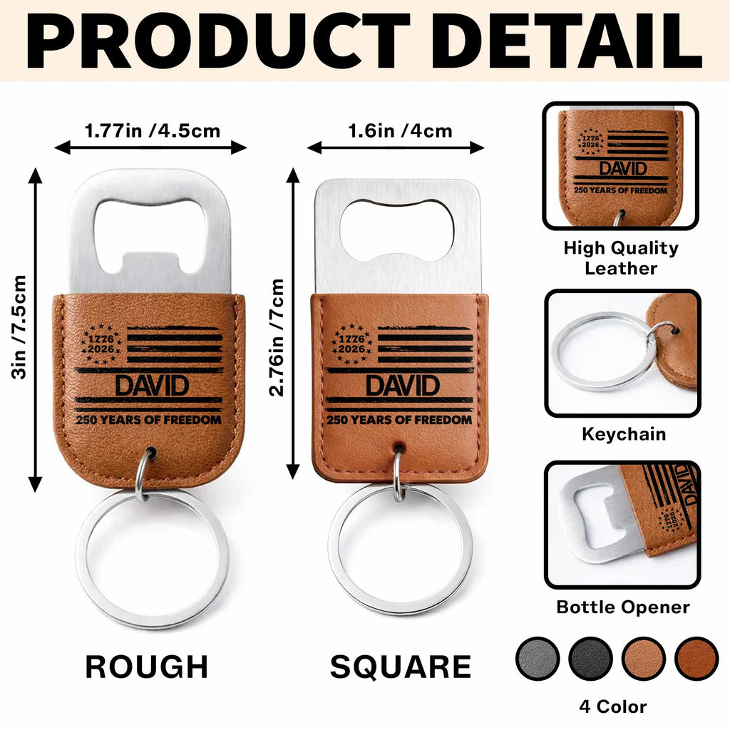 Personalized Leather Bottle Opener Keychain American Flag Gift for Dad Leather Bottle Opener Keychain GradoCreations