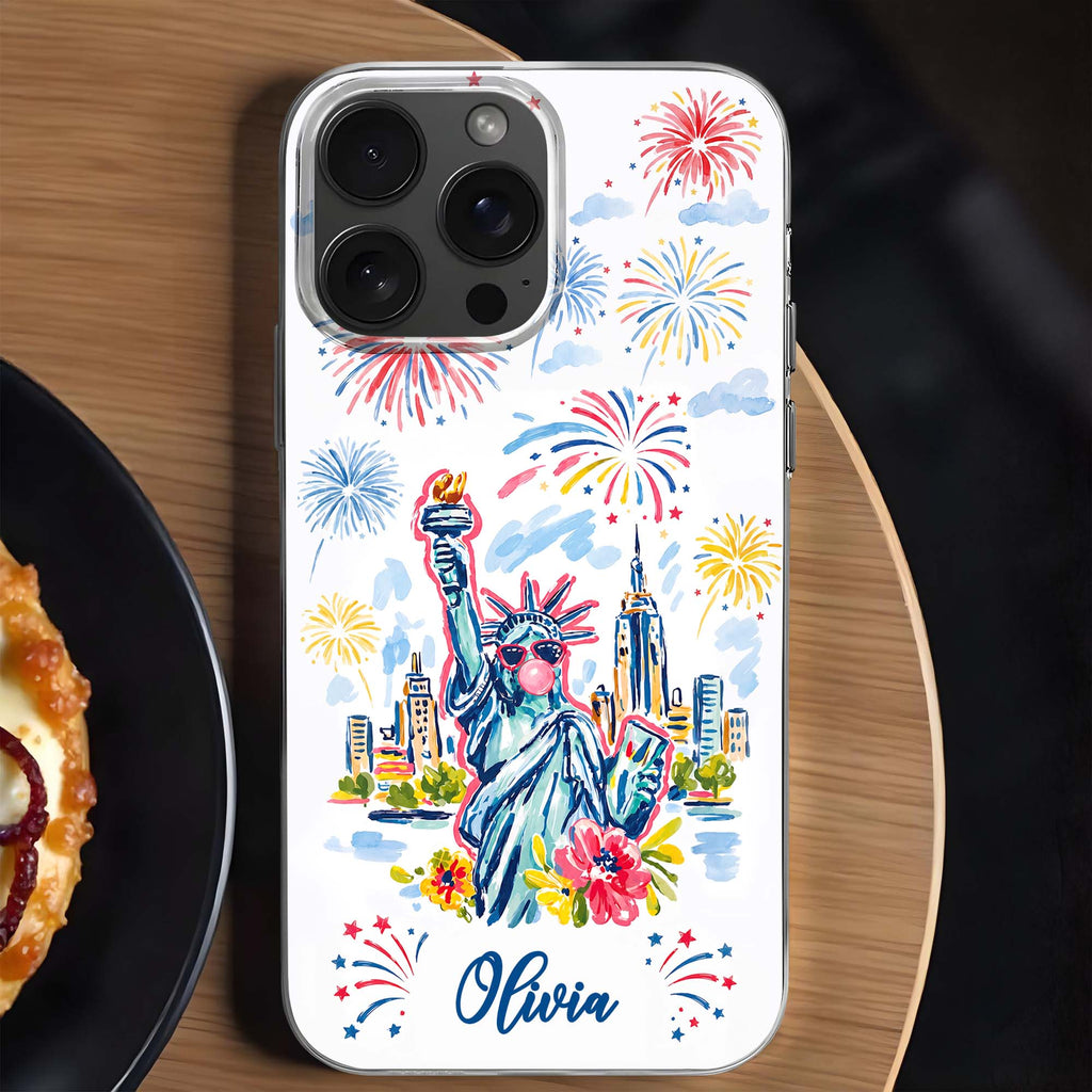 Personalized Clear Phone Case Independence Day Gift with Fireworks Clear Phone Case GradoCreations