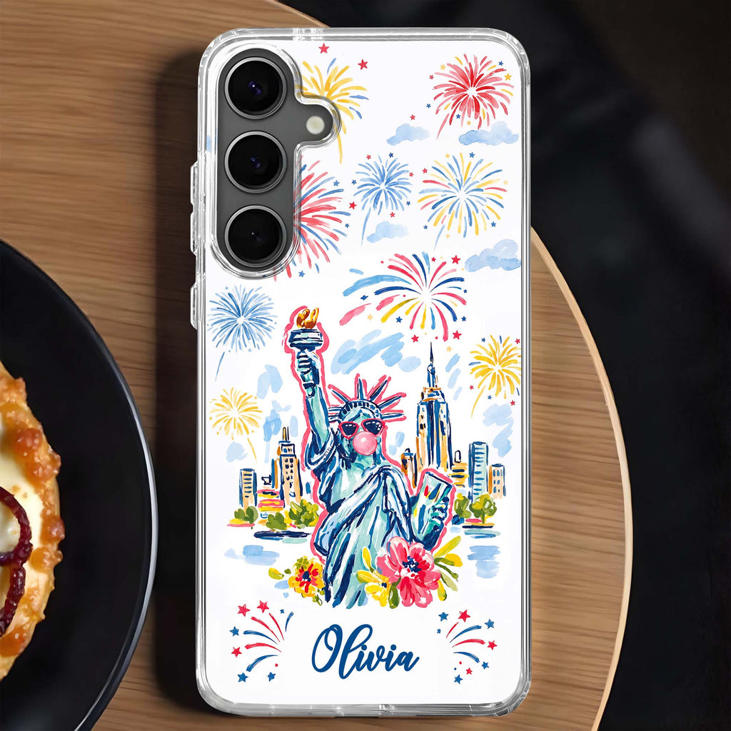 Personalized Clear Phone Case Independence Day Gift with Fireworks Clear Phone Case GradoCreations