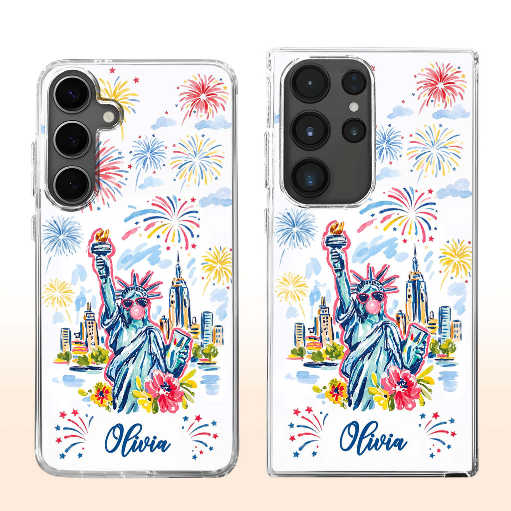 Personalized Clear Phone Case Independence Day Gift with Fireworks Clear Phone Case GradoCreations