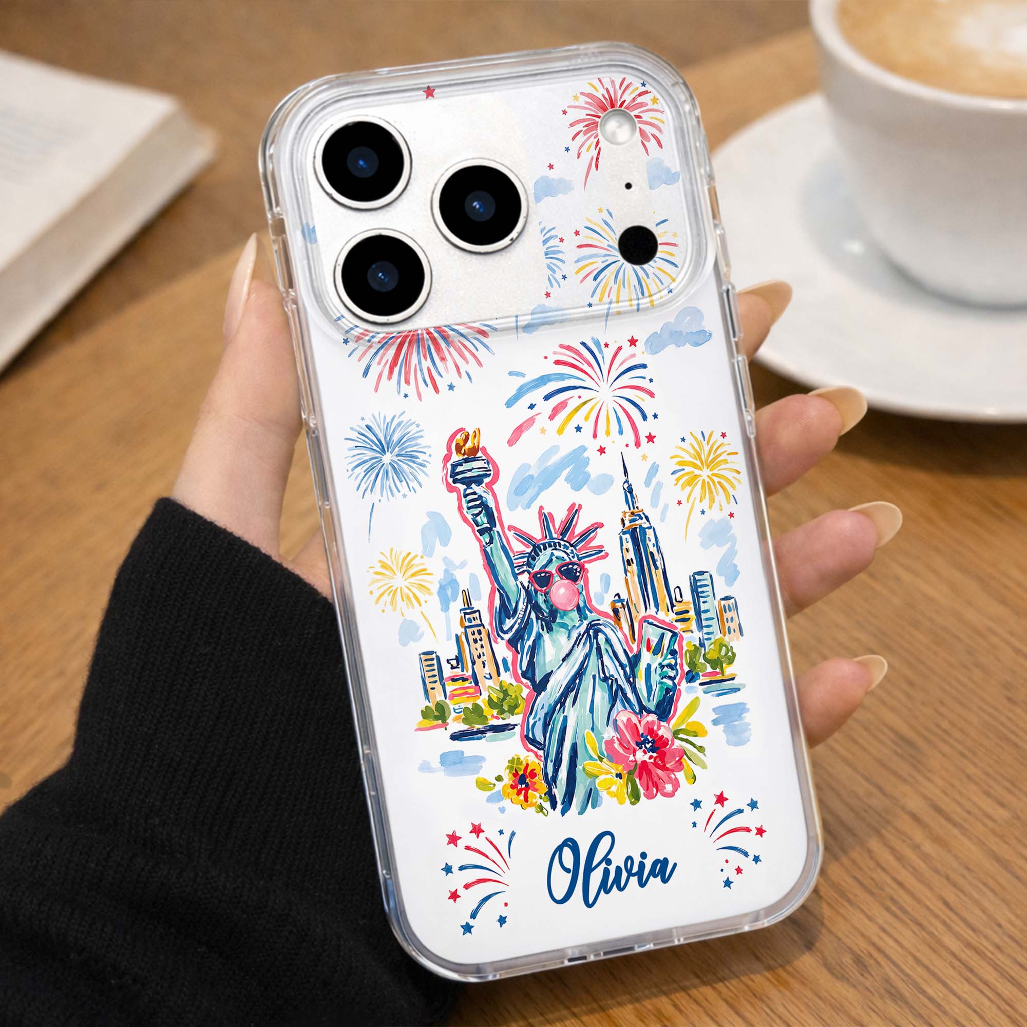 Personalized Clear Phone Case Independence Day Gift with Fireworks Clear Phone Case GradoCreations
