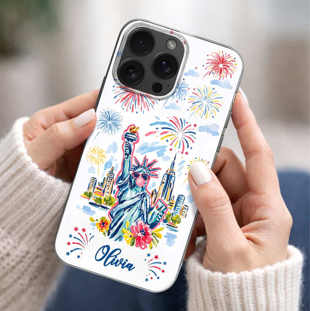 Personalized Clear Phone Case Independence Day Gift with Fireworks Clear Phone Case GradoCreations