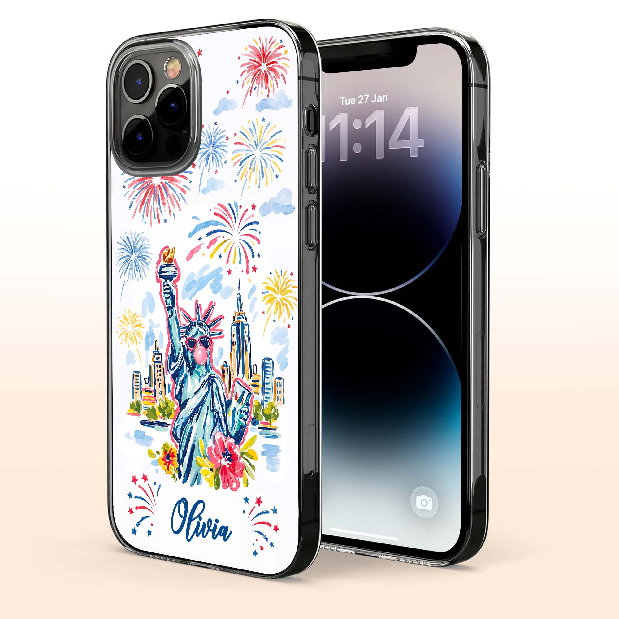 Personalized Clear Phone Case Independence Day Gift with Fireworks Clear Phone Case GradoCreations