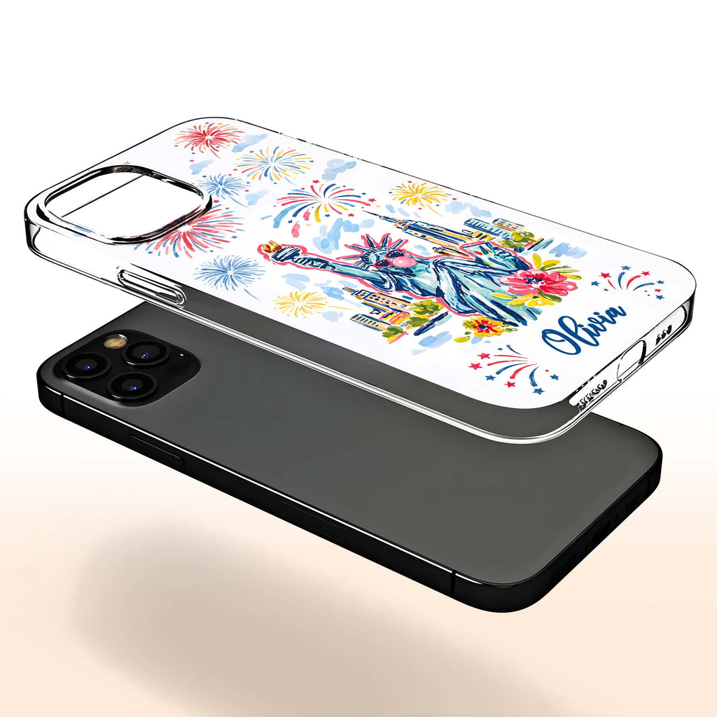Personalized Clear Phone Case Independence Day Gift with Fireworks Clear Phone Case GradoCreations