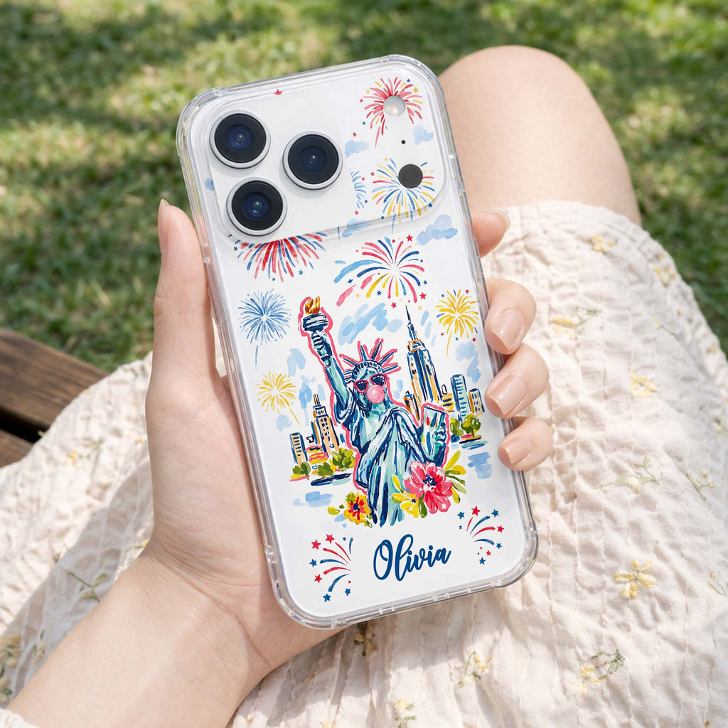 Personalized Clear Phone Case Independence Day Gift with Fireworks Clear Phone Case GradoCreations