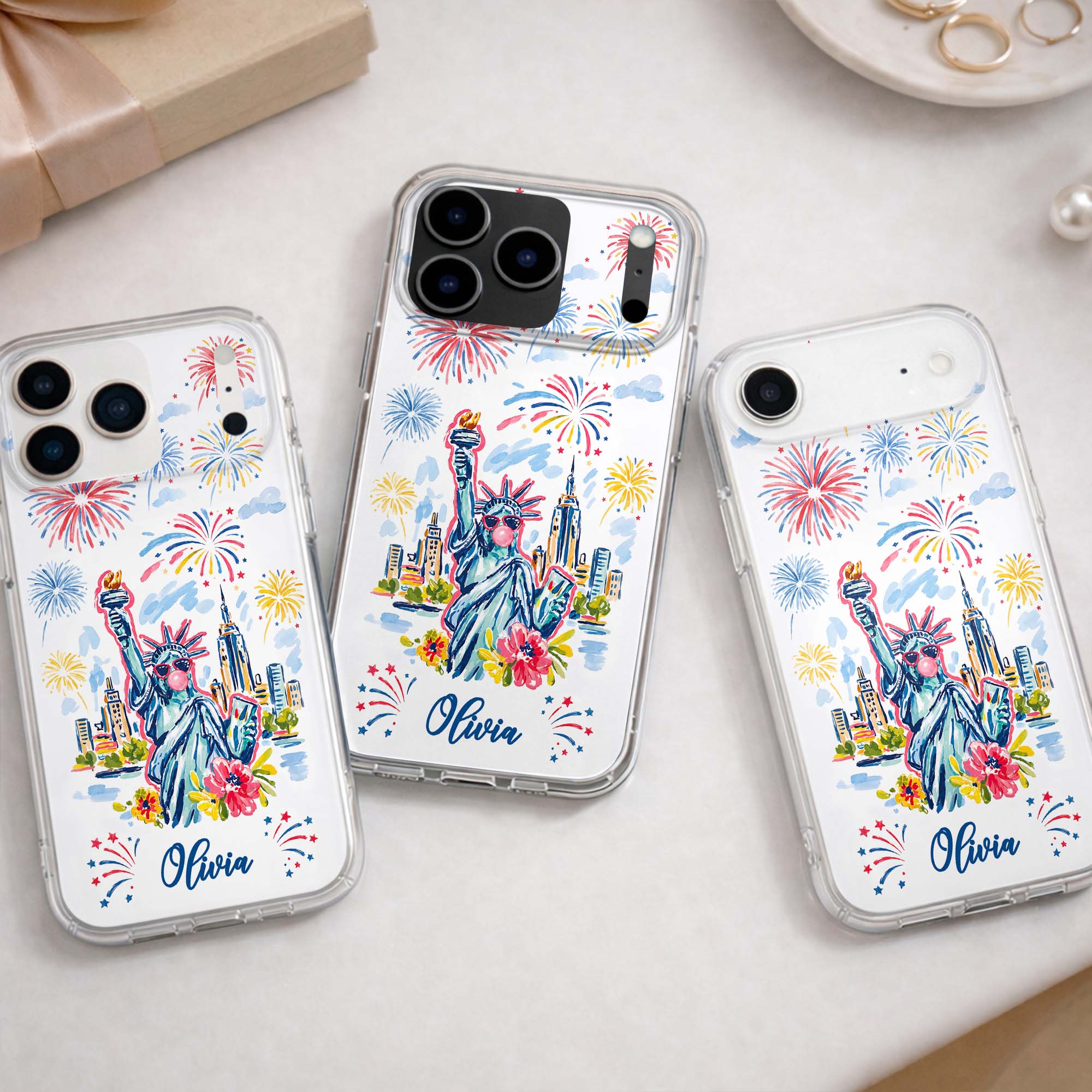 Personalized Clear Phone Case Independence Day Gift with Fireworks Clear Phone Case GradoCreations