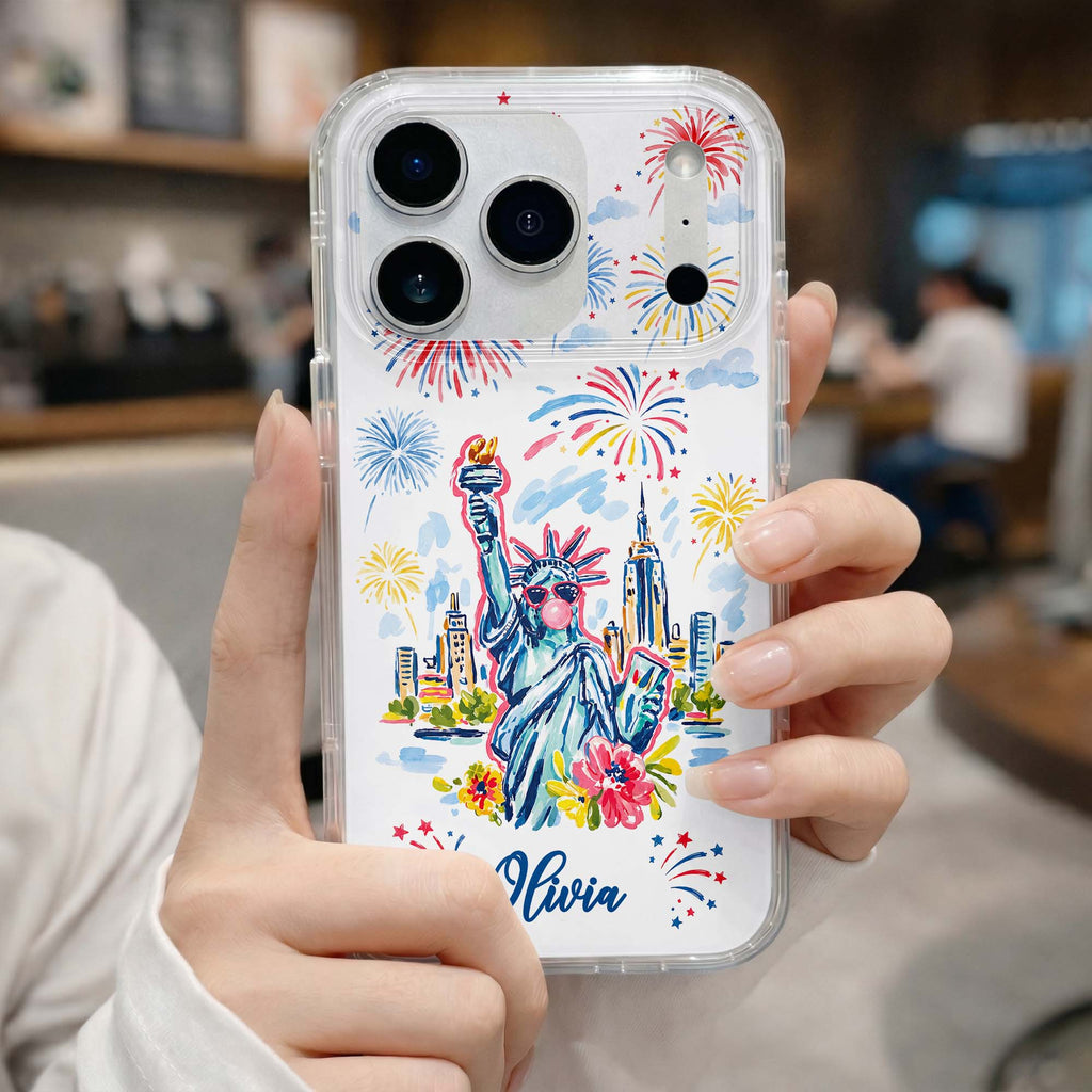 Personalized Clear Phone Case Independence Day Gift with Fireworks Clear Phone Case GradoCreations