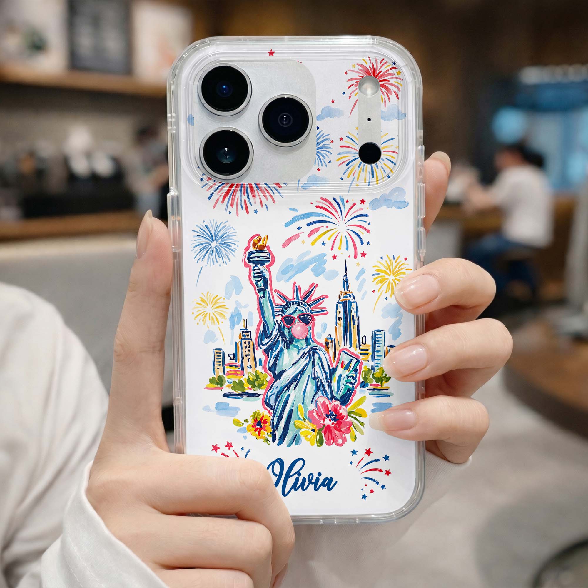 Personalized Clear Phone Case Independence Day Gift with Fireworks Clear Phone Case GradoCreations