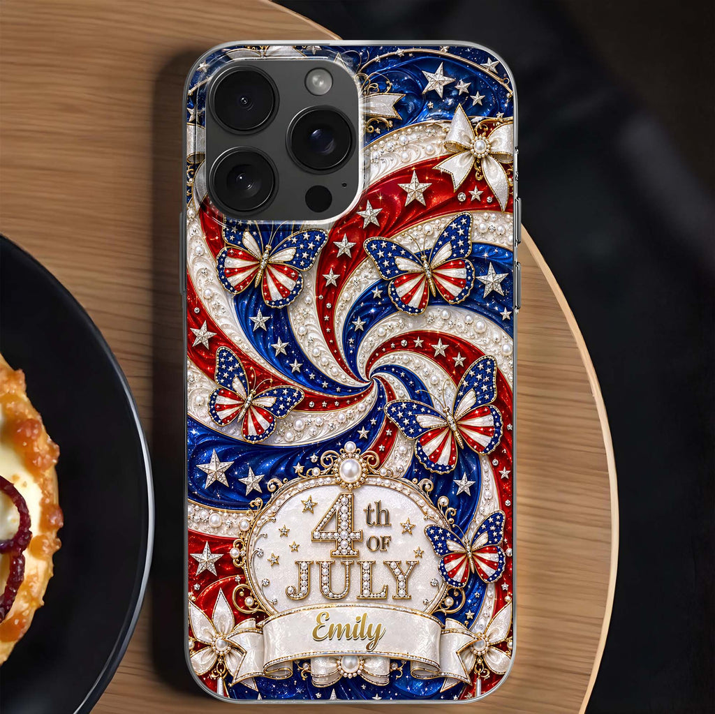 Personalized Clear Phone Case with American Flag Design for 4th of July Clear Phone Case GradoCreations