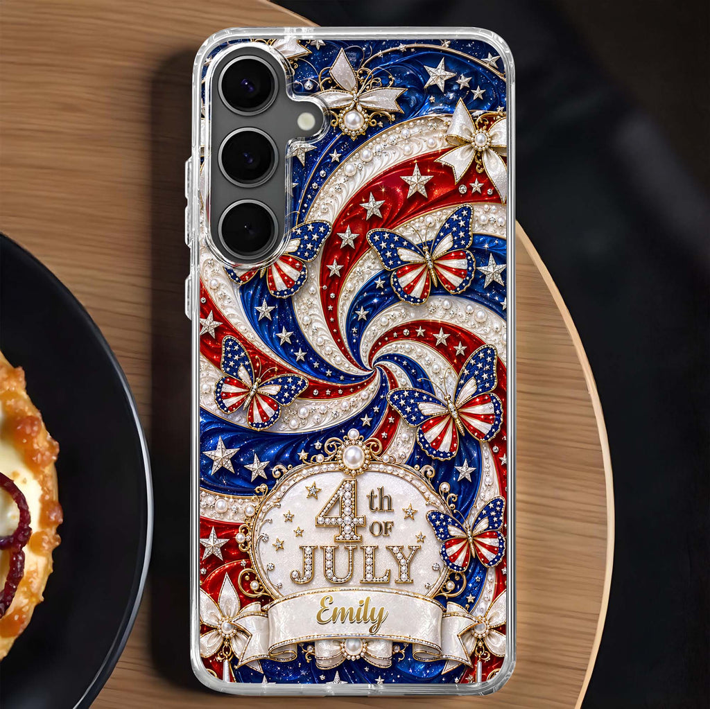 Personalized Clear Phone Case with American Flag Design for 4th of July Clear Phone Case GradoCreations
