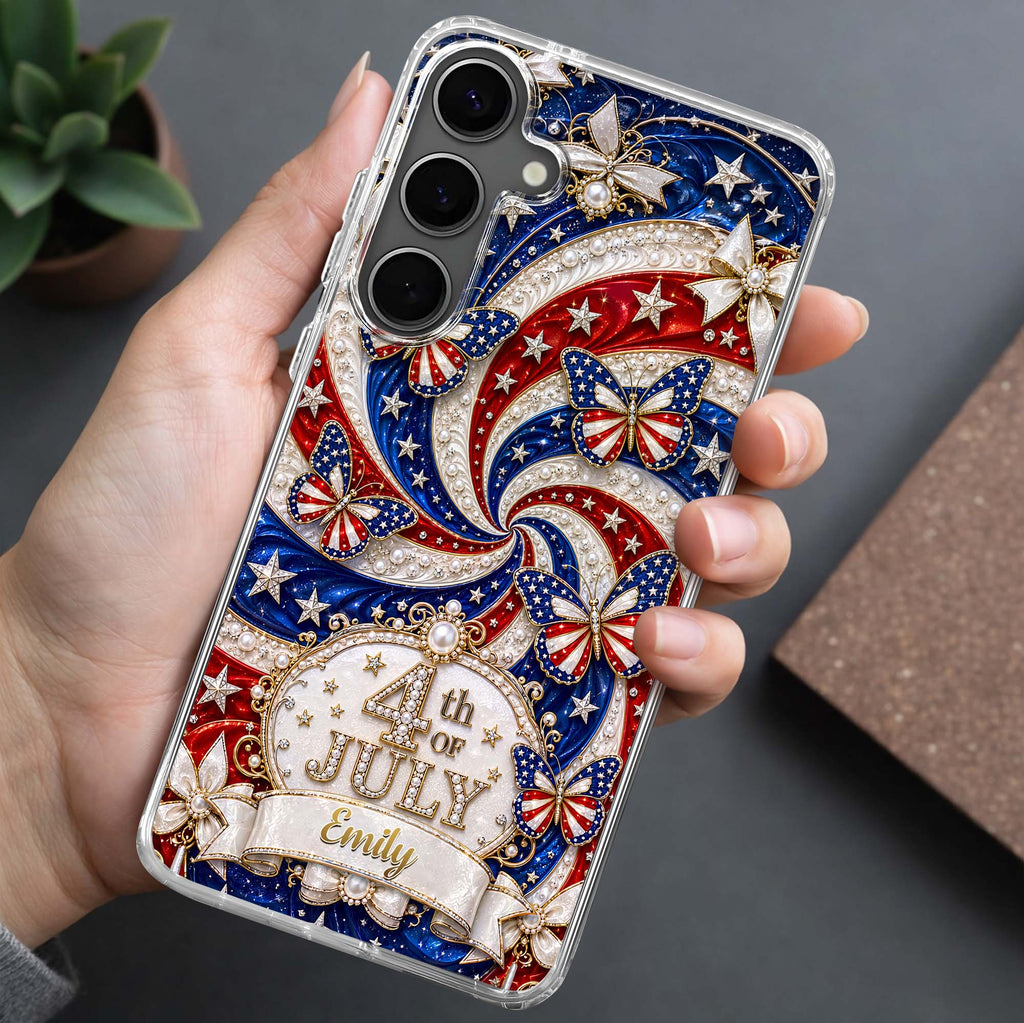 Personalized Clear Phone Case with American Flag Design for 4th of July Clear Phone Case GradoCreations