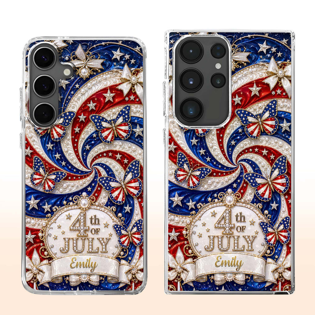 Personalized Clear Phone Case with American Flag Design for 4th of July Clear Phone Case GradoCreations