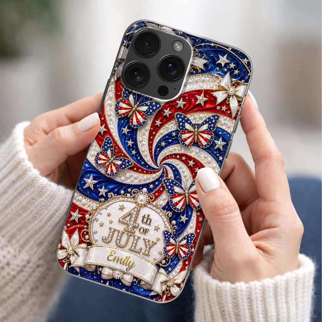 Personalized Clear Phone Case with American Flag Design for 4th of July Clear Phone Case GradoCreations