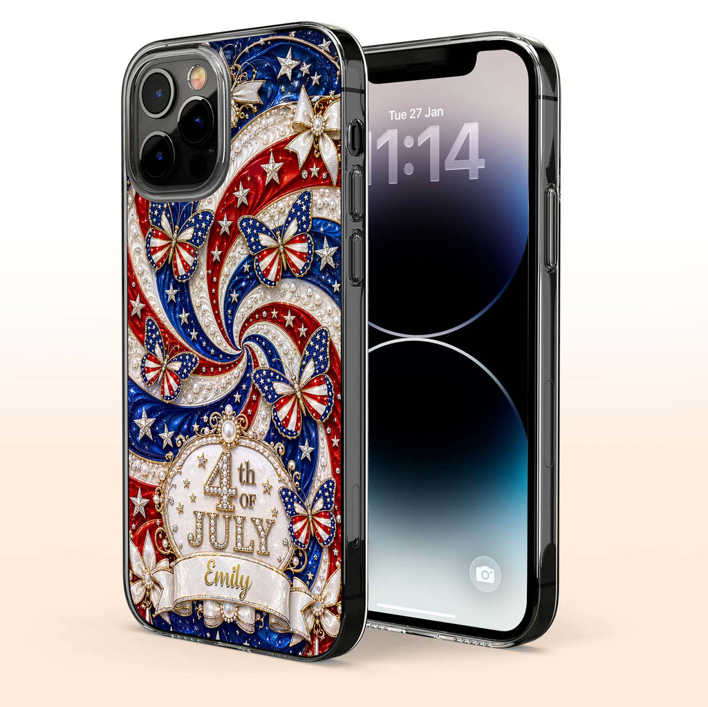 Personalized Clear Phone Case with American Flag Design for 4th of July Clear Phone Case GradoCreations