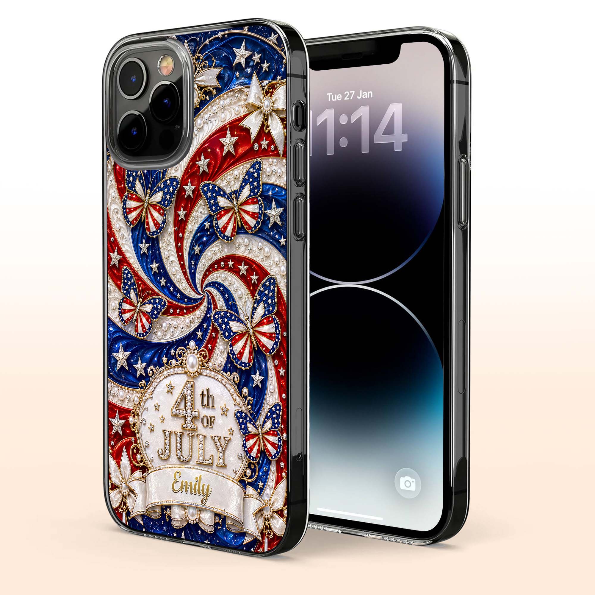Personalized Clear Phone Case with American Flag Design for 4th of July Clear Phone Case GradoCreations