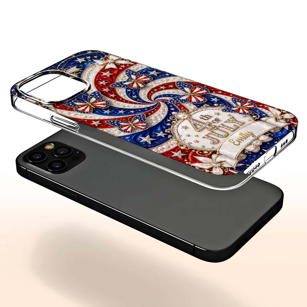 Personalized Clear Phone Case with American Flag Design for 4th of July Clear Phone Case GradoCreations