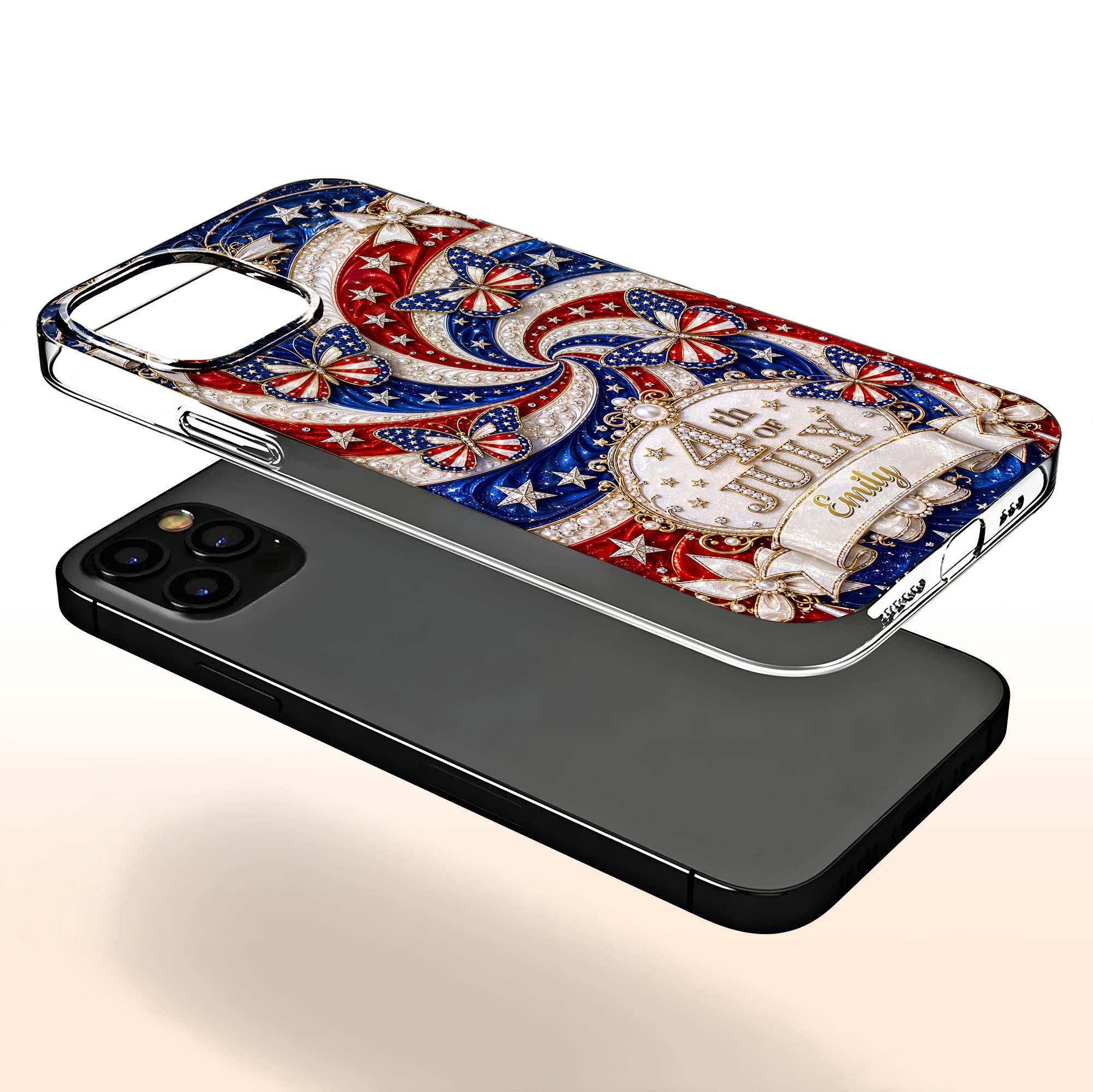 Personalized Clear Phone Case with American Flag Design for 4th of July Clear Phone Case GradoCreations