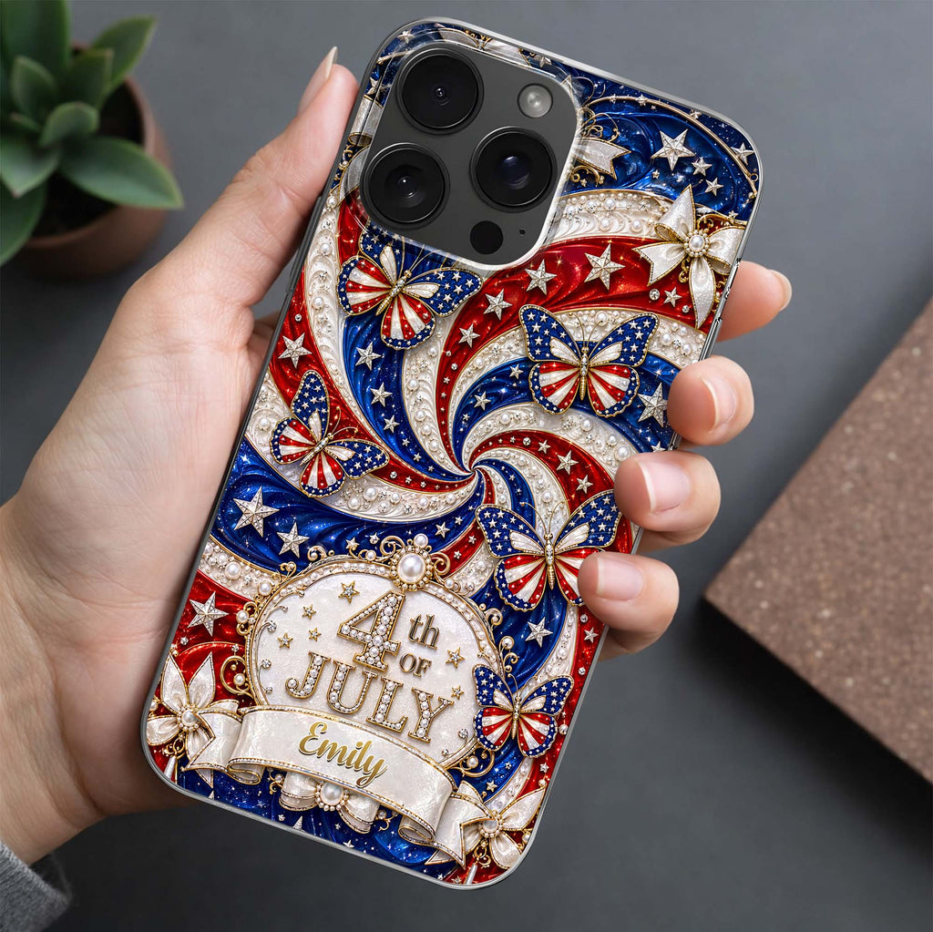 Personalized Clear Phone Case with American Flag Design for 4th of July Clear Phone Case GradoCreations