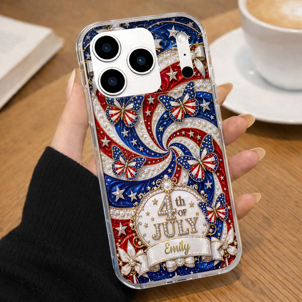 Personalized Clear Phone Case with American Flag Design for 4th of July Clear Phone Case GradoCreations