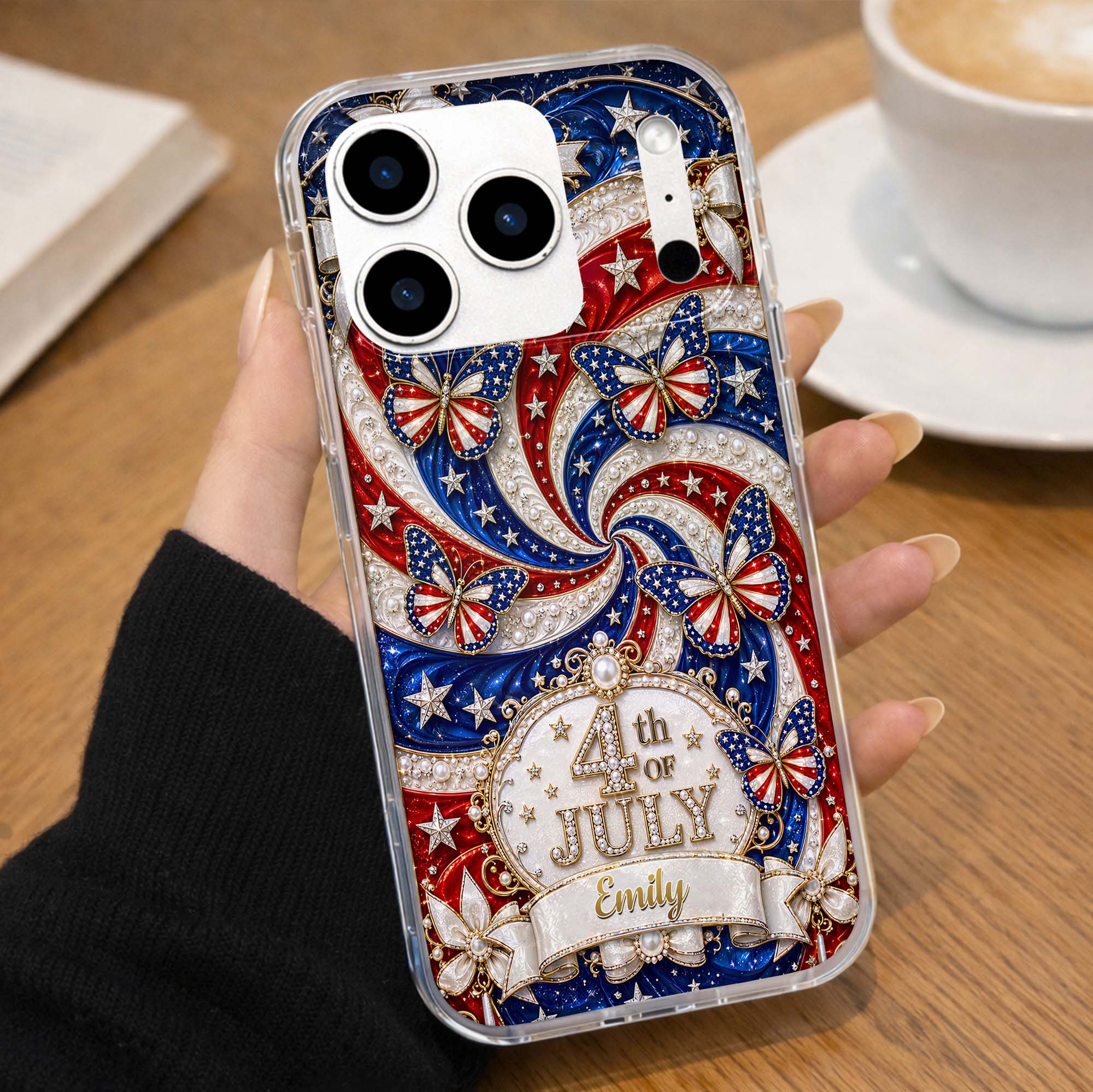 Personalized Clear Phone Case with American Flag Design for 4th of July Clear Phone Case GradoCreations