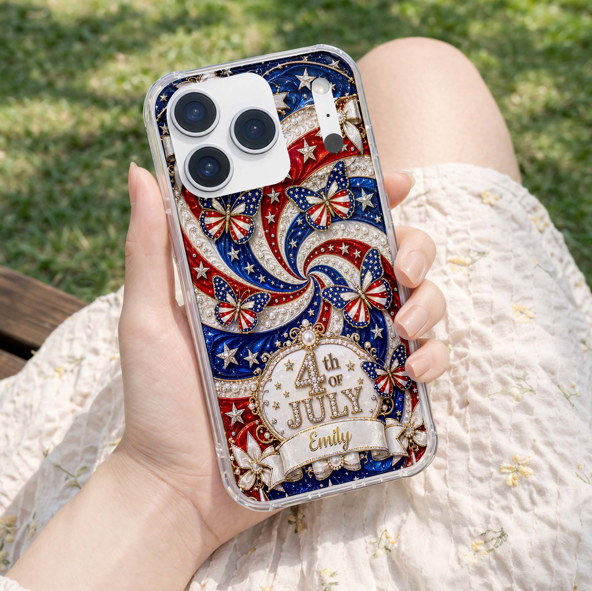 Personalized Clear Phone Case with American Flag Design for 4th of July Clear Phone Case GradoCreations
