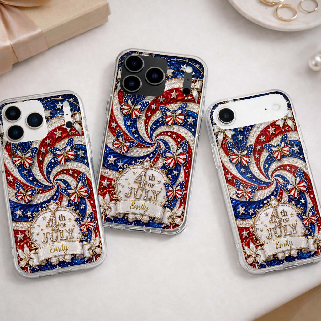 Personalized Clear Phone Case with American Flag Design for 4th of July Clear Phone Case GradoCreations