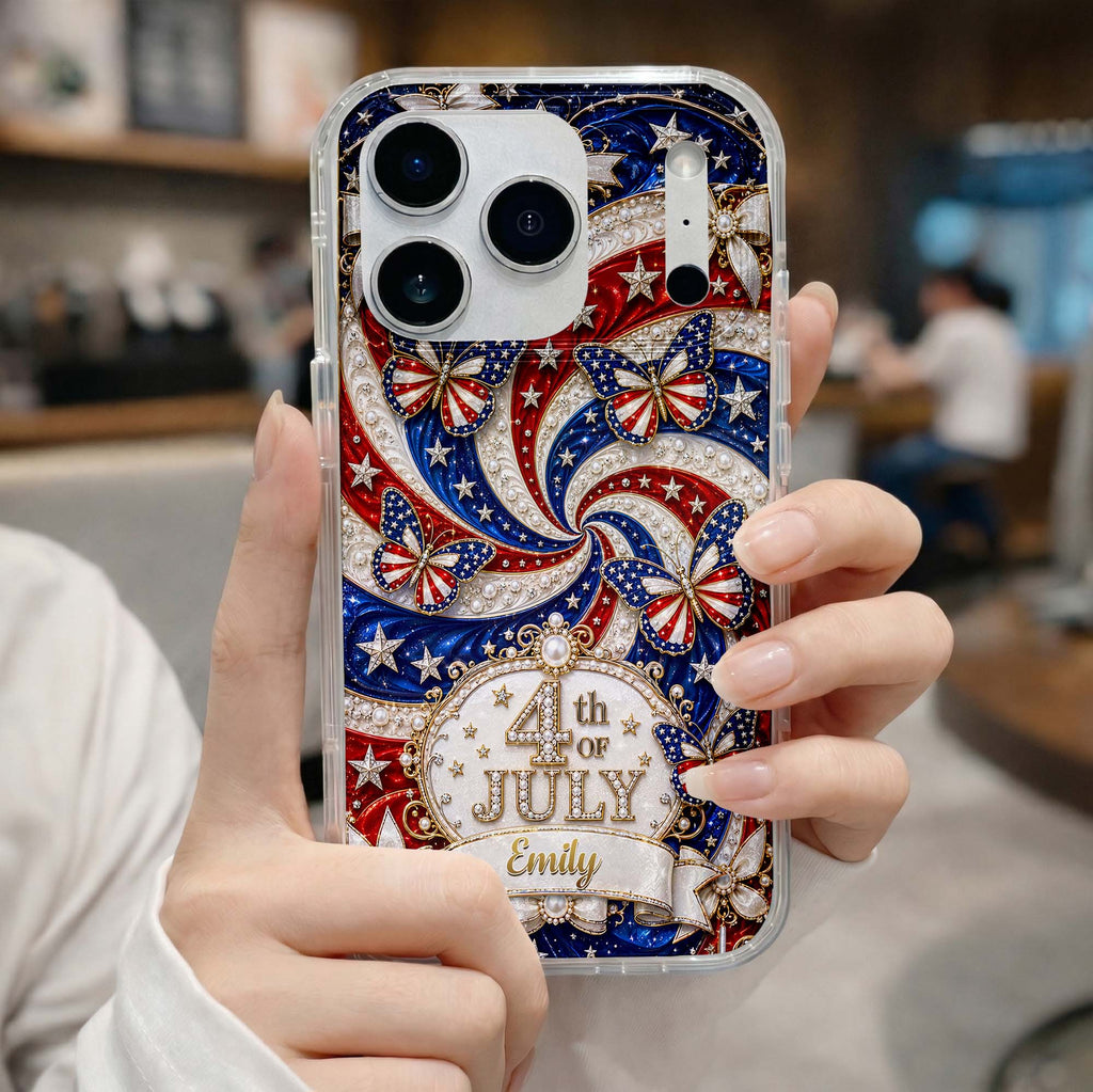 Personalized Clear Phone Case with American Flag Design for 4th of July Clear Phone Case GradoCreations