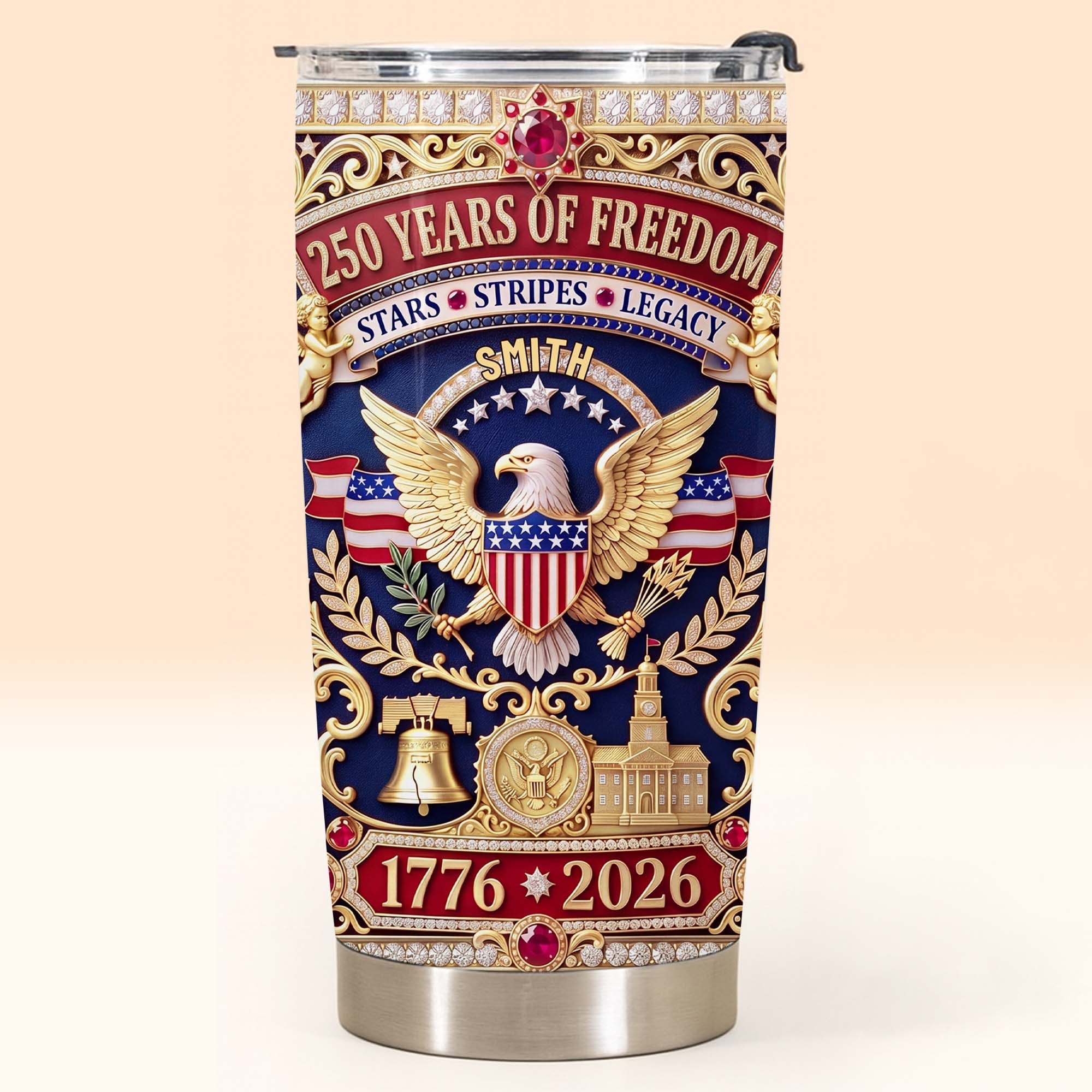 Personalized Stainless Steel Tumbler Custom Name 4th of July Gift for Dad Tumbler GradoCreations