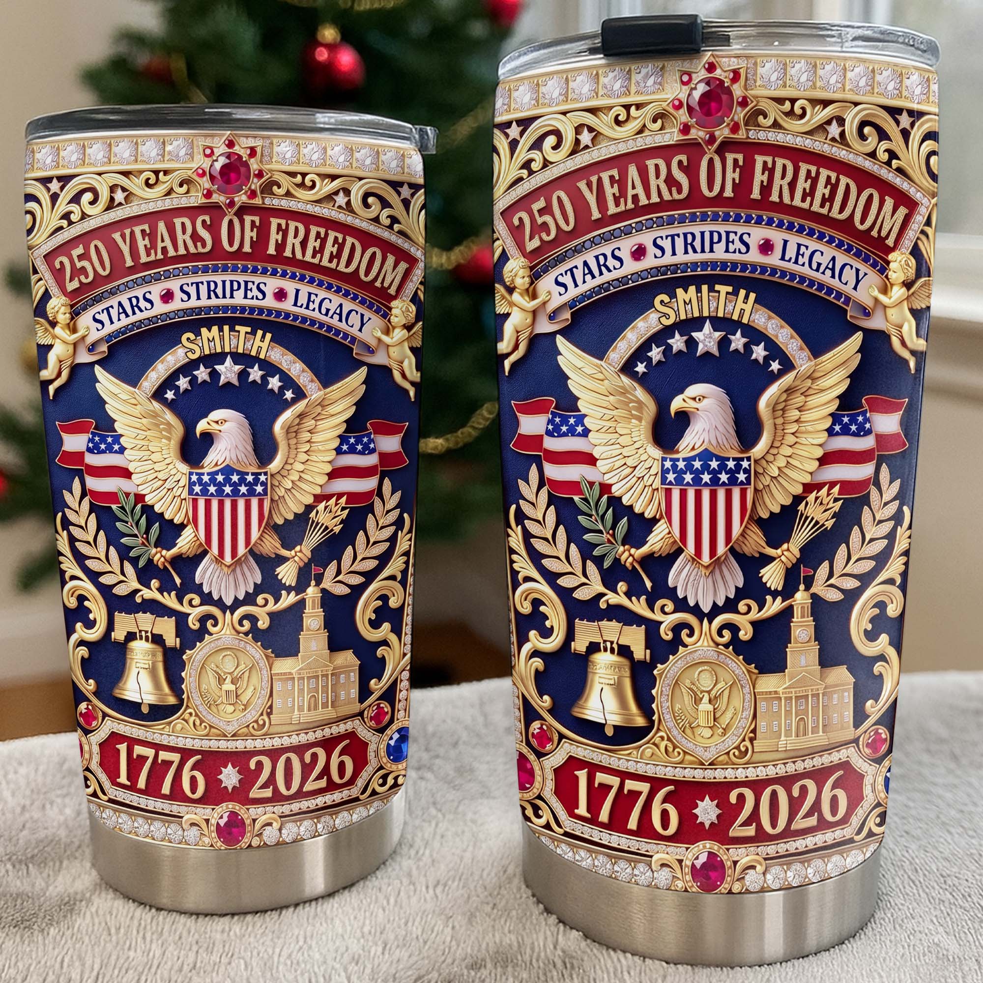 Personalized Stainless Steel Tumbler Custom Name 4th of July Gift for Dad Tumbler GradoCreations