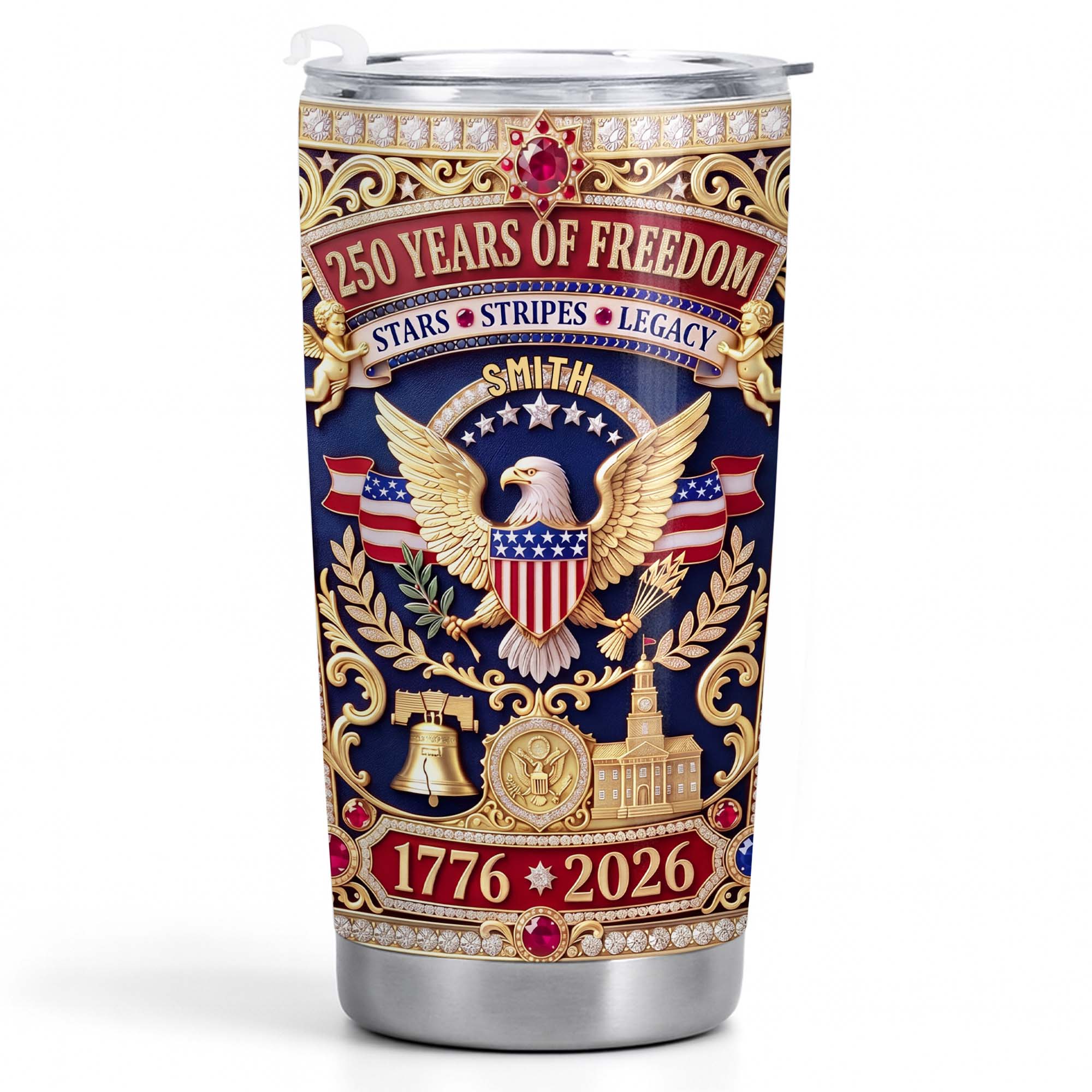 Personalized Stainless Steel Tumbler Custom Name 4th of July Gift for Dad Tumbler GradoCreations