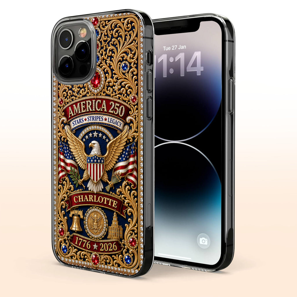 Personalized Clear Phone Case American Flag Gifts for Him Clear Phone Case GradoCreations