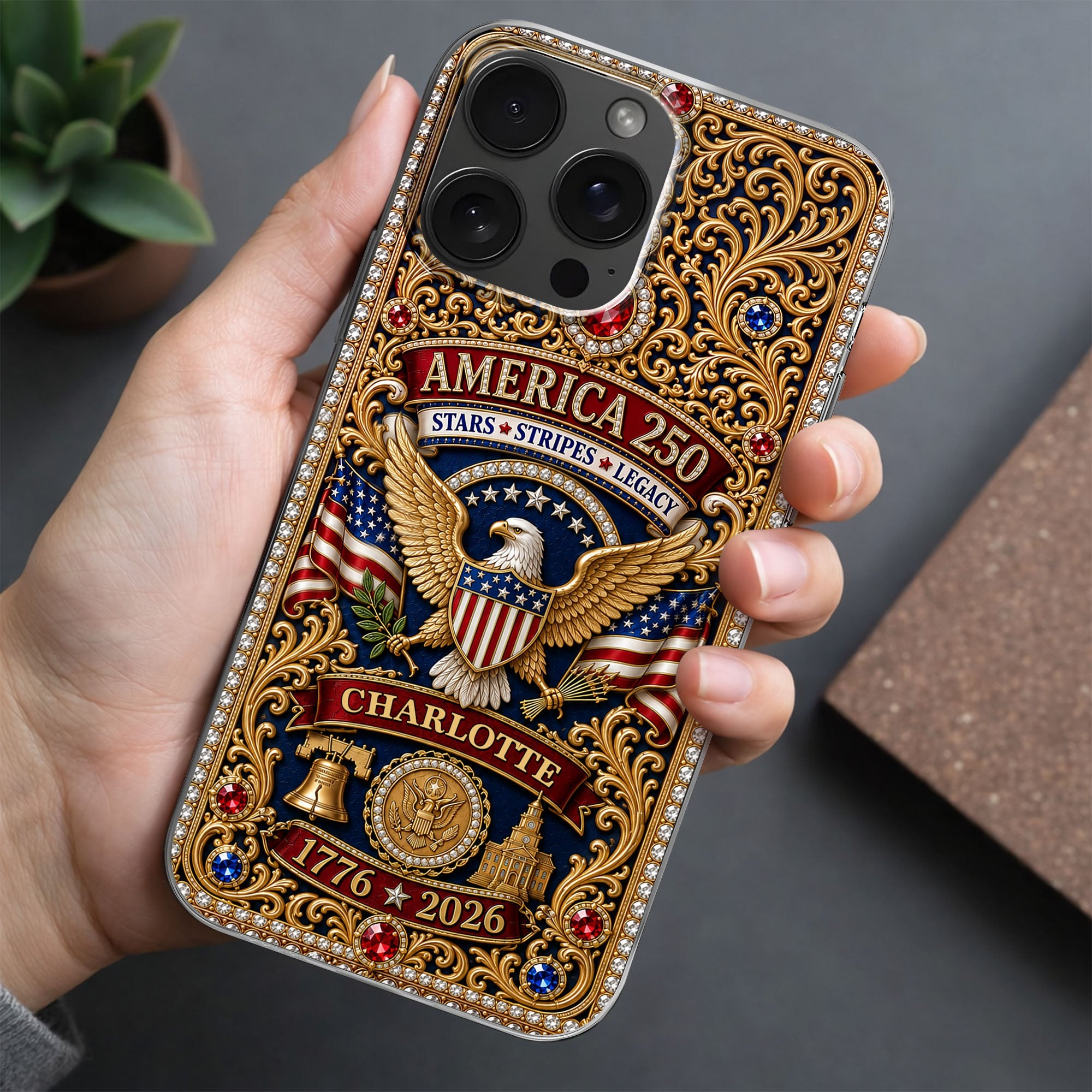 Personalized Clear Phone Case American Flag Gifts for Him Clear Phone Case GradoCreations