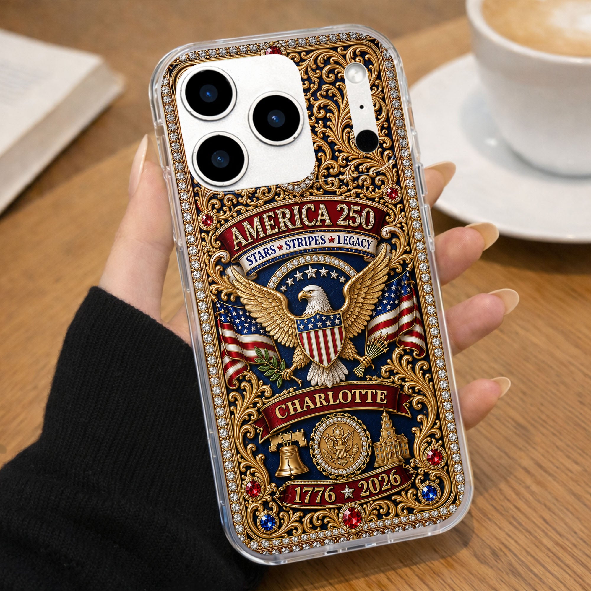 Personalized Clear Phone Case American Flag Gifts for Him Clear Phone Case GradoCreations