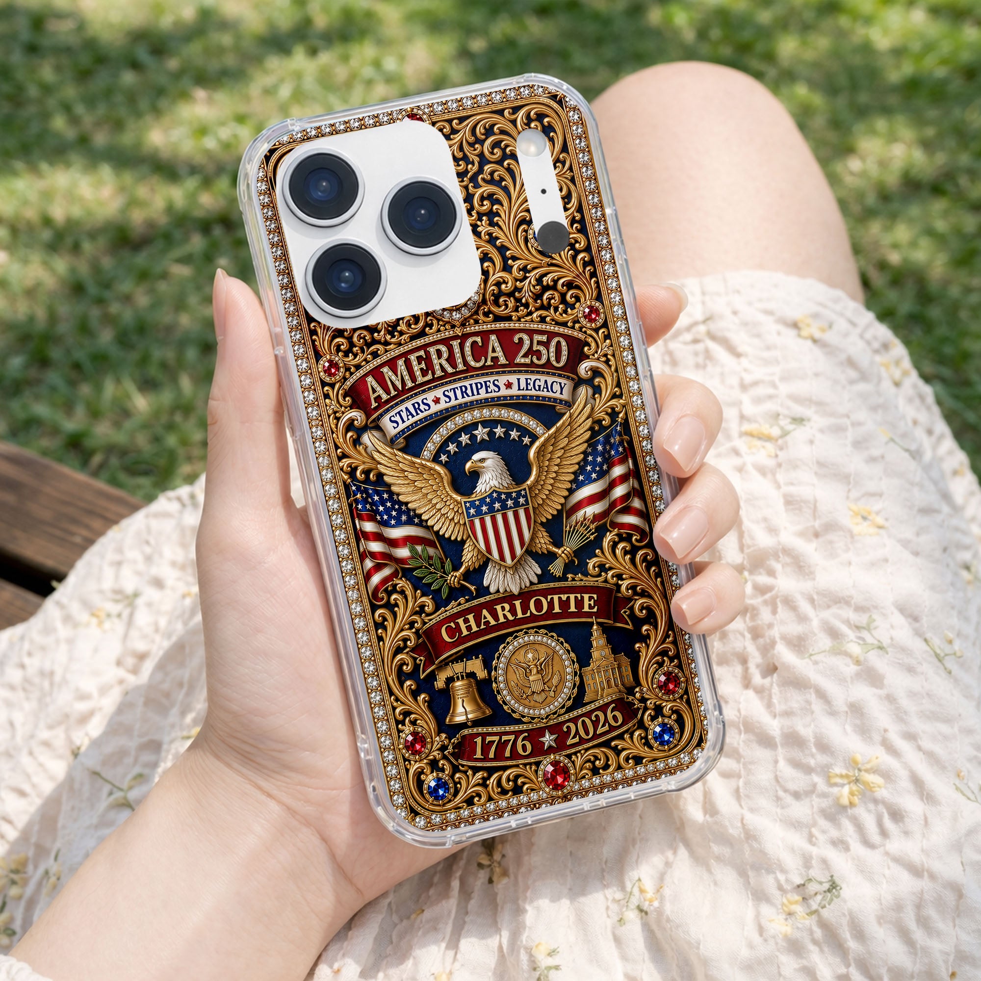 Personalized Clear Phone Case American Flag Gifts for Him Clear Phone Case GradoCreations