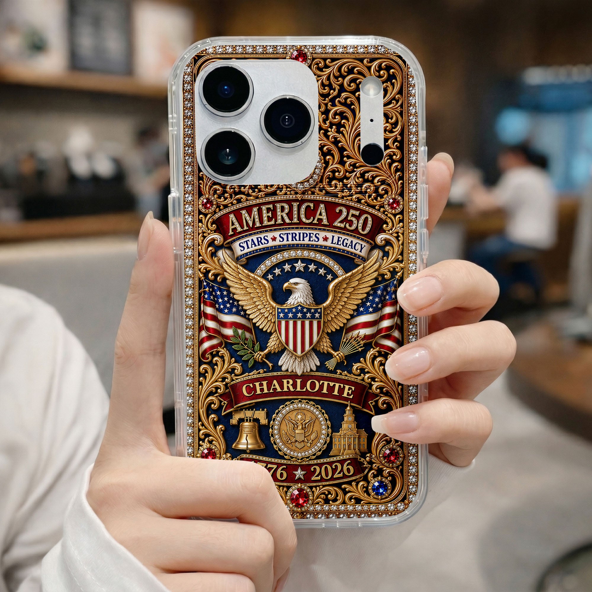 Personalized Clear Phone Case American Flag Gifts for Him Clear Phone Case GradoCreations