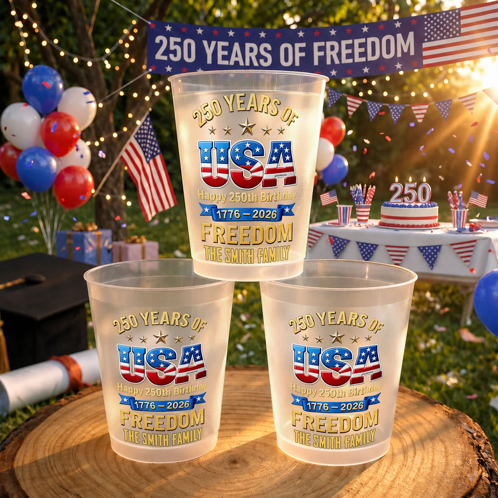 Personalized Frosted Cups Custom Name USA Flag Gift for 4th of July Frosted Cups GradoCreations